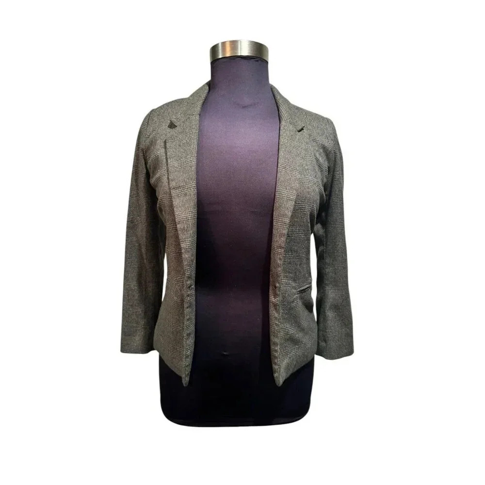 Kenzie blazer tweed Brown Women's Medium Button Front with Shoulder Pads Jacket